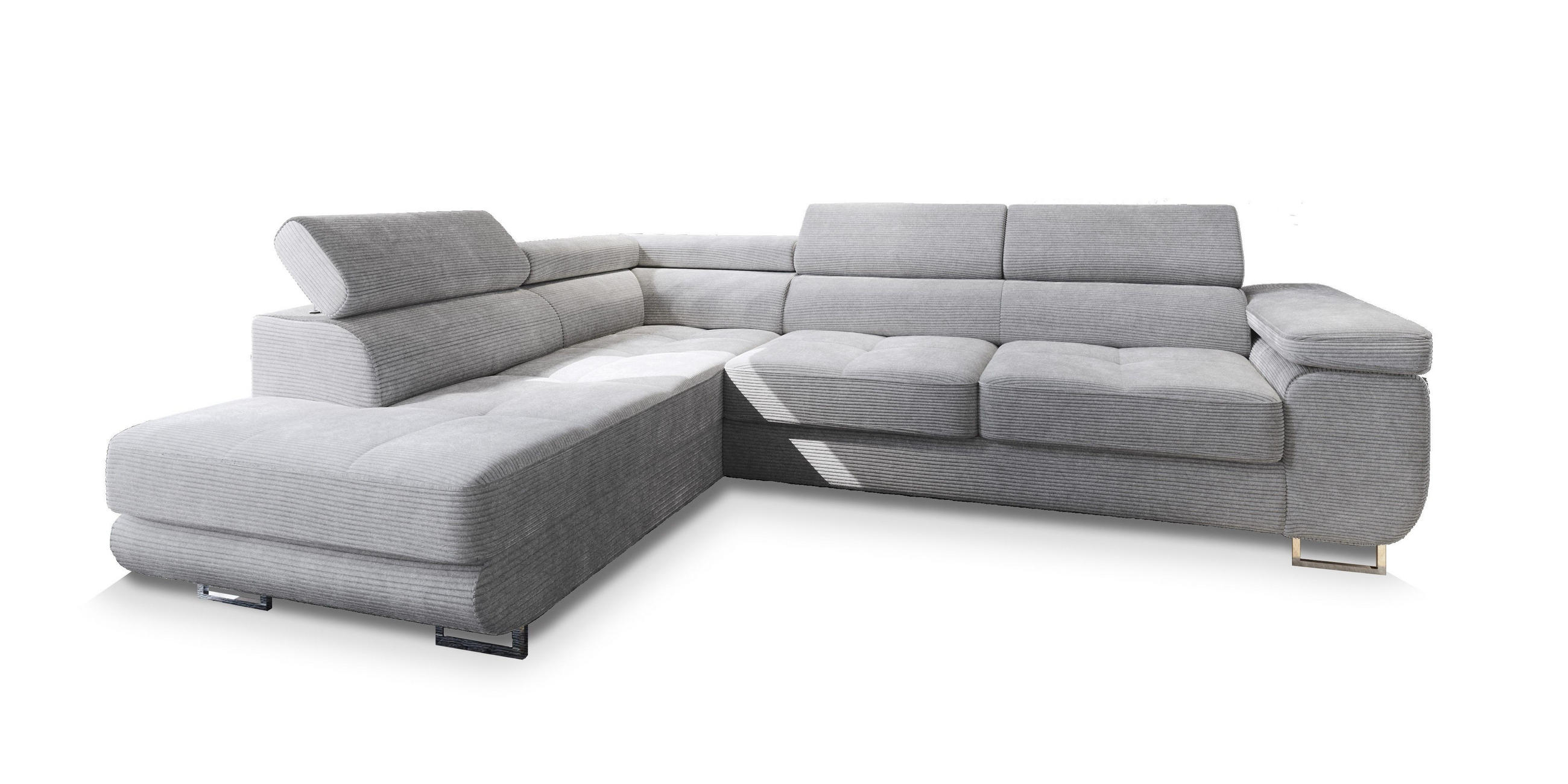 ECKSOFA APIRO L-S Hellgrau Kordstoff mit Schlaffunktion - Hellgrau, Holz (276/202cm) - MASSENO