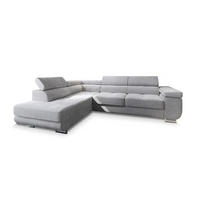 ECKSOFA APIRO L-S Hellgrau Kordstoff mit Schlaffunktion - Hellgrau, Holz (276/202cm) - MASSENO