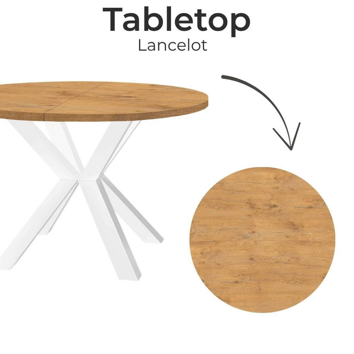 ESSTISCH RAL mit Holzbeinen, Durchmesser: 110 / 160 cm Eiche Lancelot / Weiß - Eichefarben/Weiß, Holz (110/160/77cm) - Dekori_Interiors