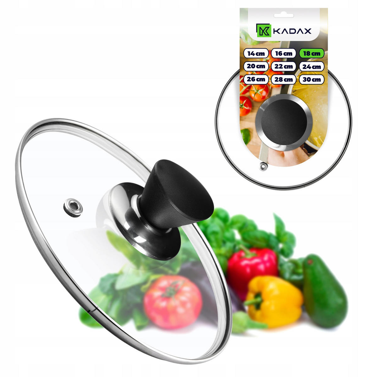 DECKEL mit schwarzem Griff, 18 cm - Transparent, Glas/Kunststoff (18cm) - KADAX