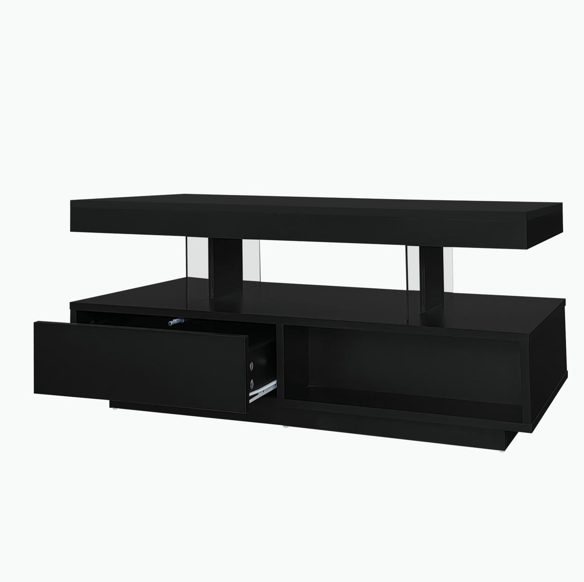 COUCHTISCH mit LED 95x50x42,5 cm Hochglanz Schwarz mit 2 Schubladen - Schwarz, Holzwerkstoff (95/50/42.5cm) - Meubliv
