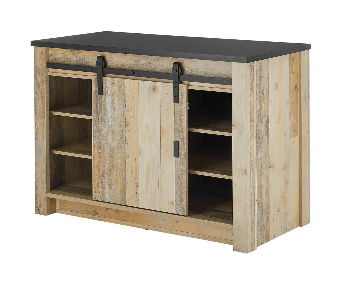 KÜCHENBLOCK in Used Wood Vintage 210 cm, Küchenschrank Set 3-teilig mit Schiebetüren und Soft-Close - Anthrazit/Schwarz, Holzwerkstoff/Metall (210/201/64cm) - Furn.Design