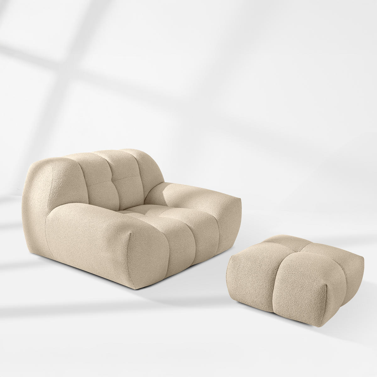 SITZGARNITUR VENA Bouclé, Hellbeige - Beige, Holz/Textil (65/38/65cm) - KONSIMO®