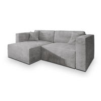 ECKSOFA NERIO Hellgrau Kordstoff mit Schlaffunktion - Hellgrau, Holz (245/148cm) - MASSENO