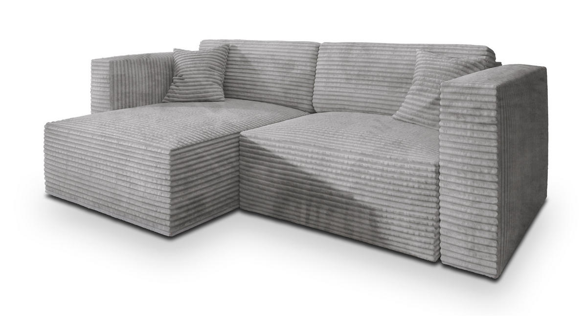 ECKSOFA NERIO Hellgrau Kordstoff mit Schlaffunktion - Hellgrau, Holz (245/148cm) - MASSENO
