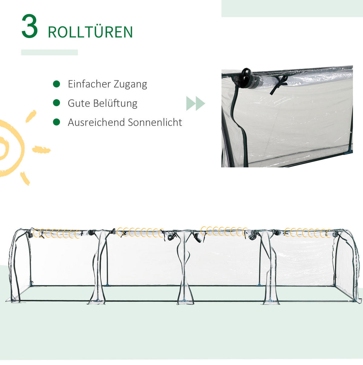 GEWÄCHSHAUS 395/100/80 cm Transparent aus PVC mit 4 Reißverschlussfenstern - Transparent, Kunststoff (100/80/395cm) - OKMYHOME