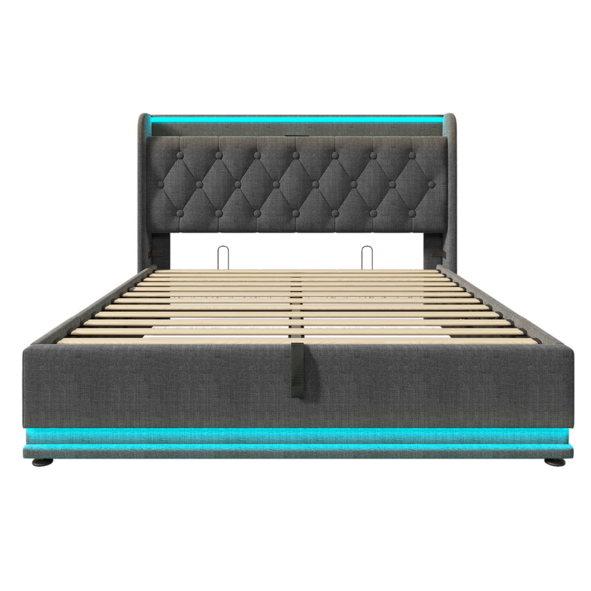 POLSTERBETT mit LED-Beleuchtung 140/200 cm mit Bettkasten und USB-C, Grau - Grau, Textil (140/200cm) - BEAOK