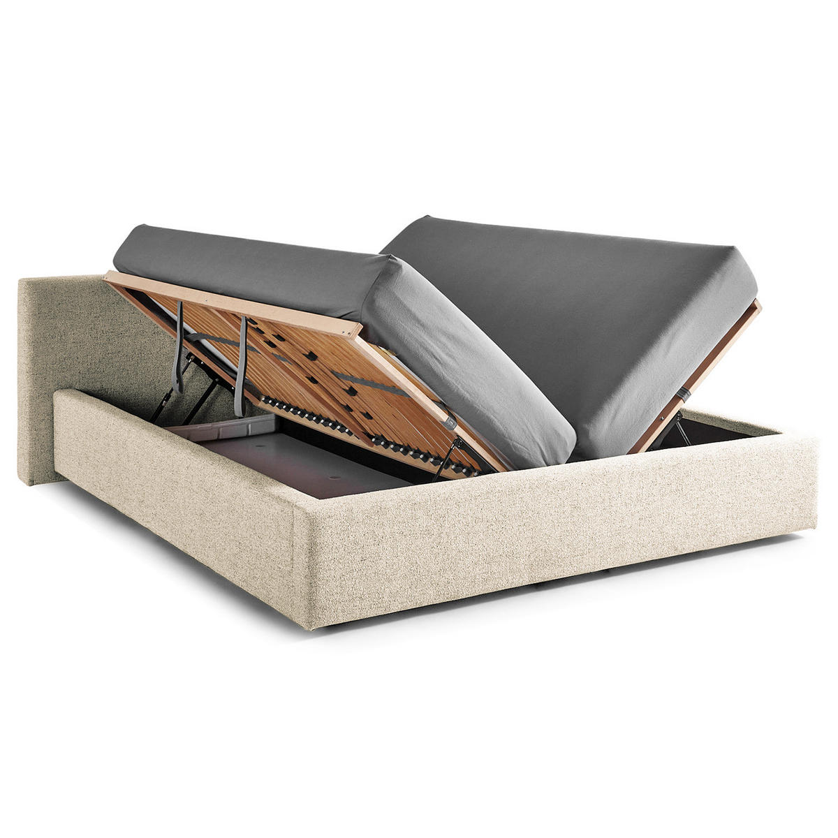 POLSTERBETT mit Stauraum - Webstoff - Beige, Holzwerkstoff (180/200cm) - home24