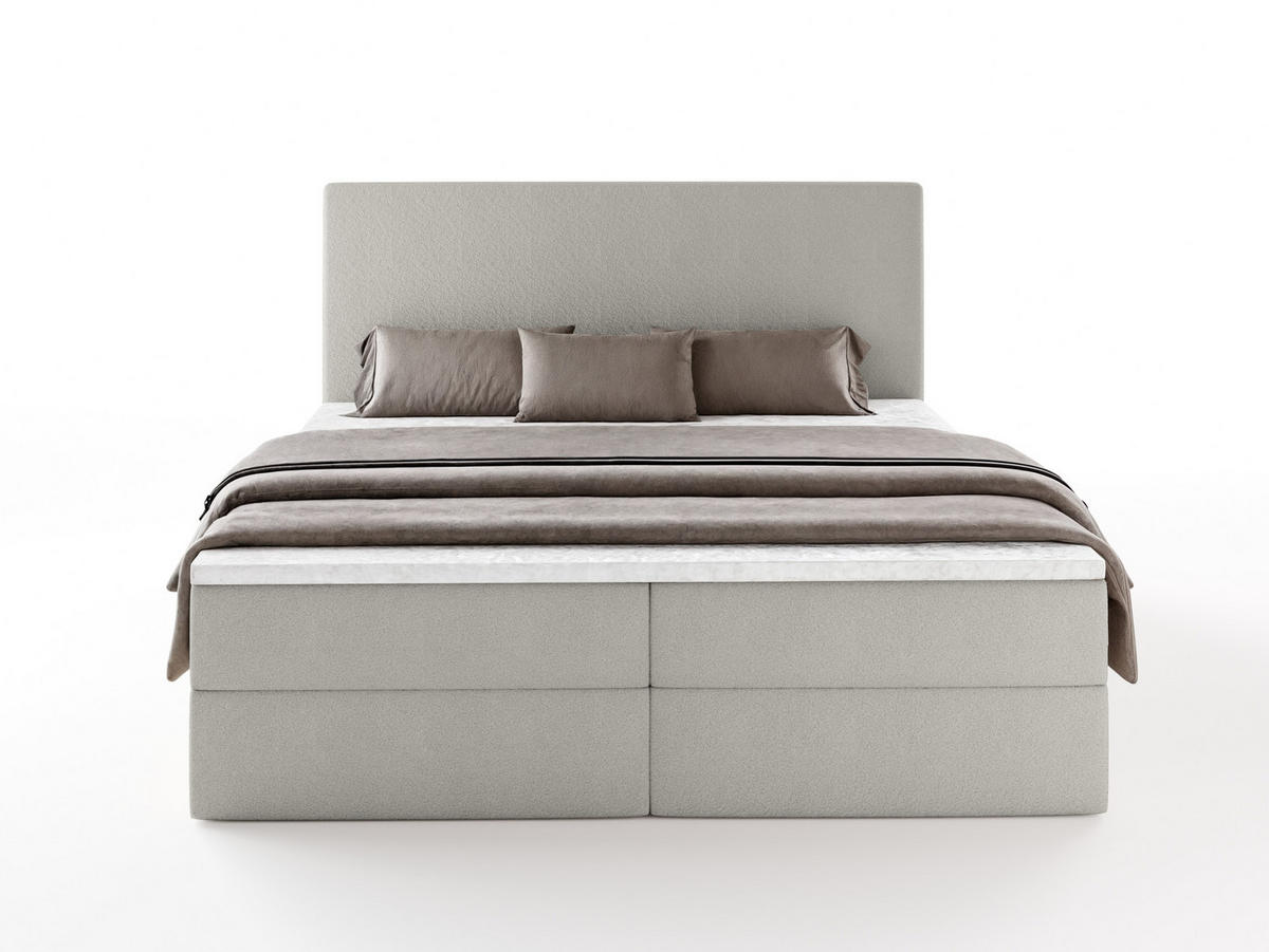 BOXBETT SENTO 140x200 cm mit Bettkasten, Bonell-Matratze H3 und Topper – Bouclé Hellgrau - Hellgrau, Textil (140/200cm) - Luxkor24