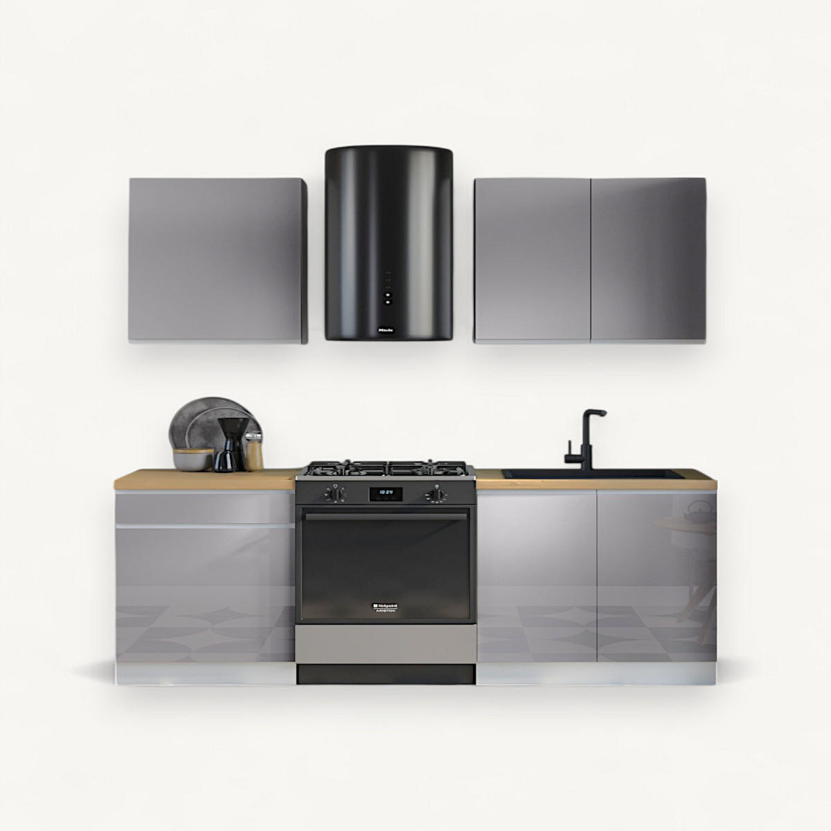 KÜCHENBLOCK 140 cm - Aspen K33-M140 - in Grau/Hochglanz - Grau, Holz (140/210/47cm)