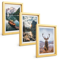 BILDER SET 3er Set - 20x30 cm Goldrahmen - Bergsee, Bootsfahrt, Sonnenuntergang, Hirsche - Goldfarben, Kunststoff (20/30cm) - TULUP