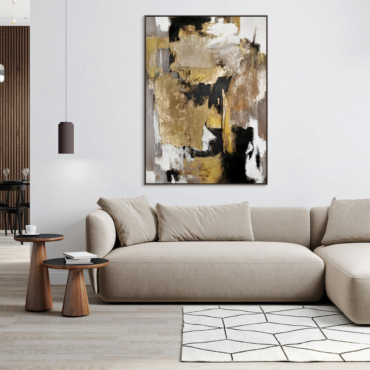 GEMÄLDE Goldene Fragmente Schattenfugenrahmen Schwarz 140x100 cm - Schwarz, Holz (140/100cm) - YS-art gallery