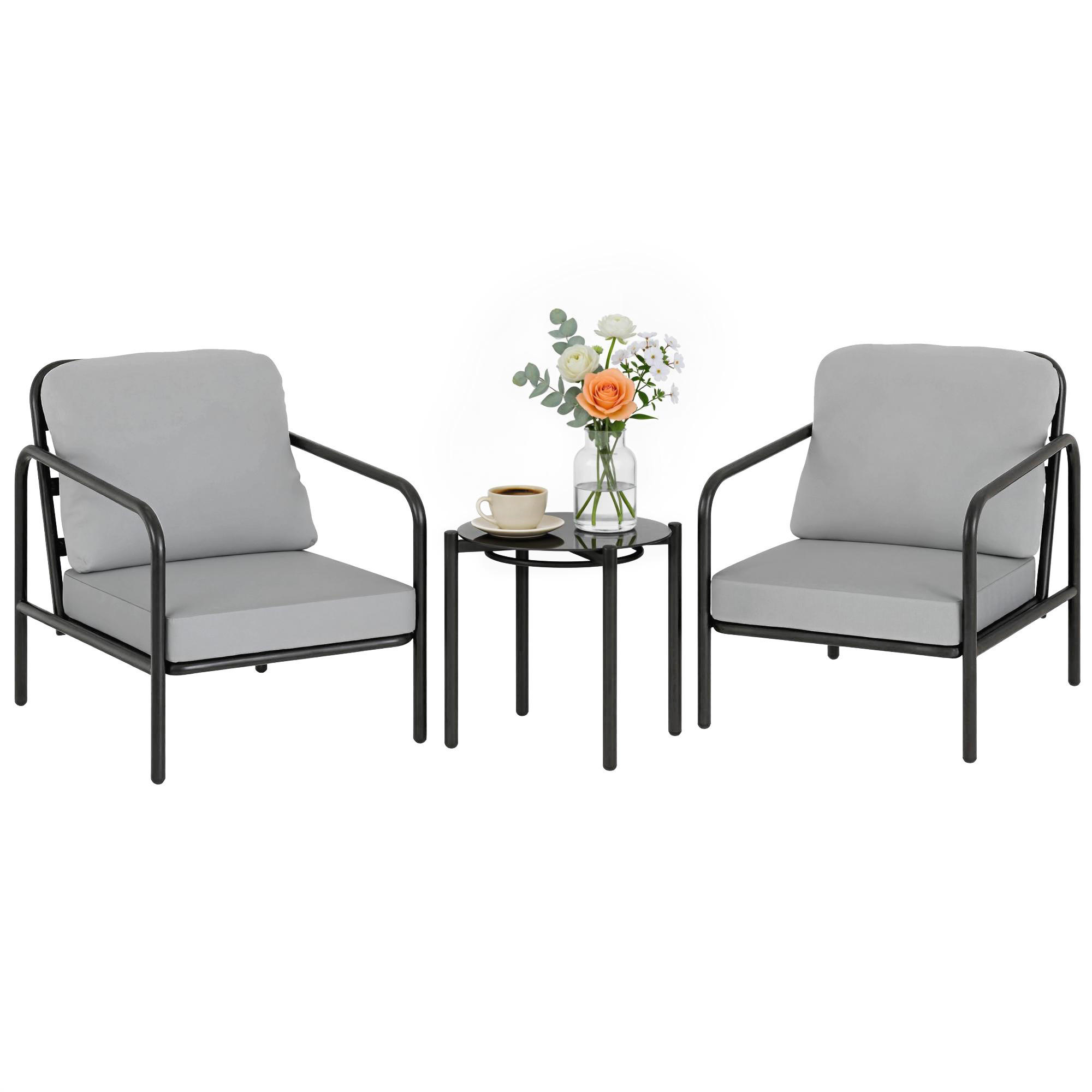 GARTEN-BEISTELLTISCHSET Schwarz, Hellgrau 3 Stück - Schwarz, Naturmaterialien (77/63/76cm) - GiPP