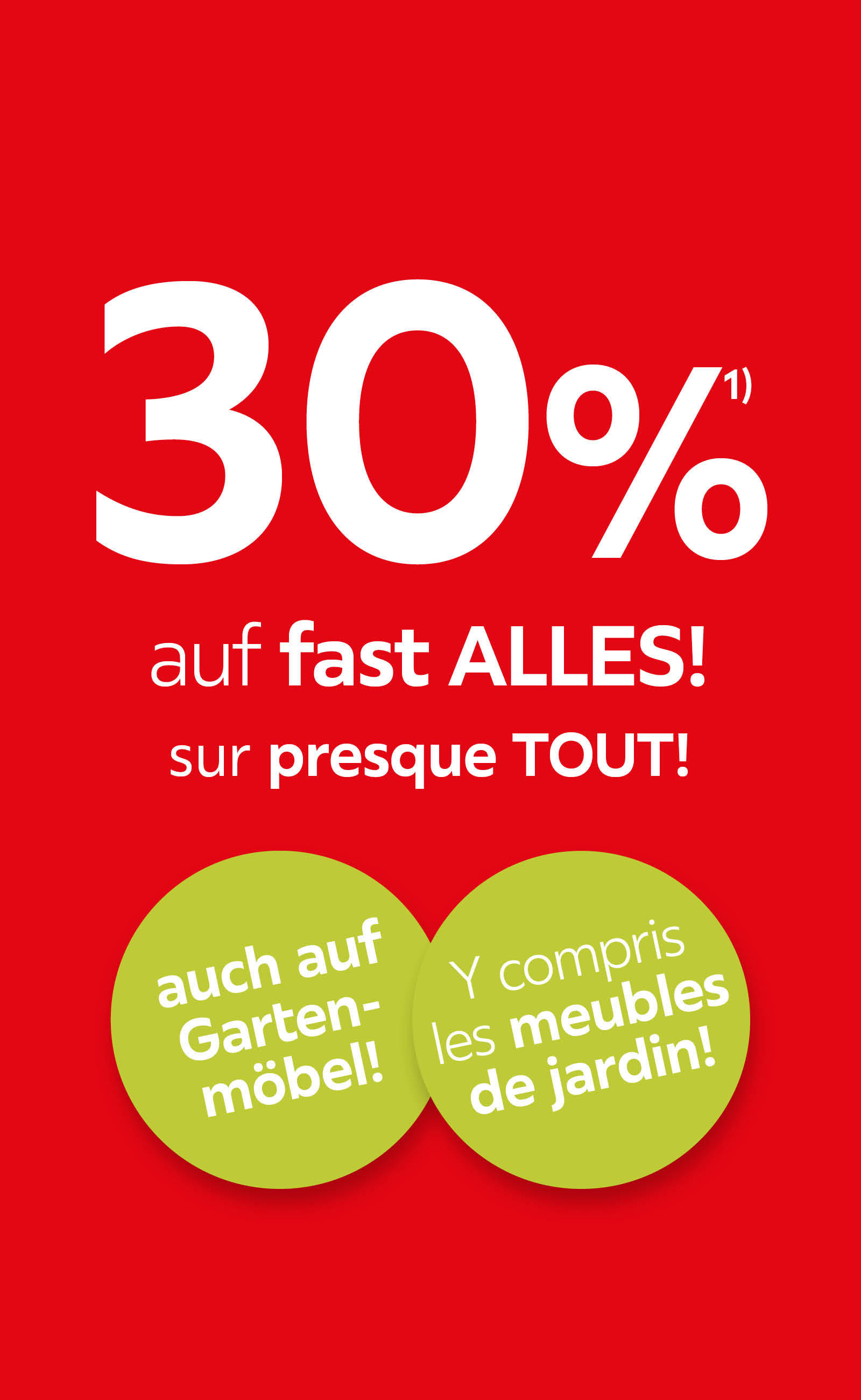 30% auf fast alles / 30% sur presque tout