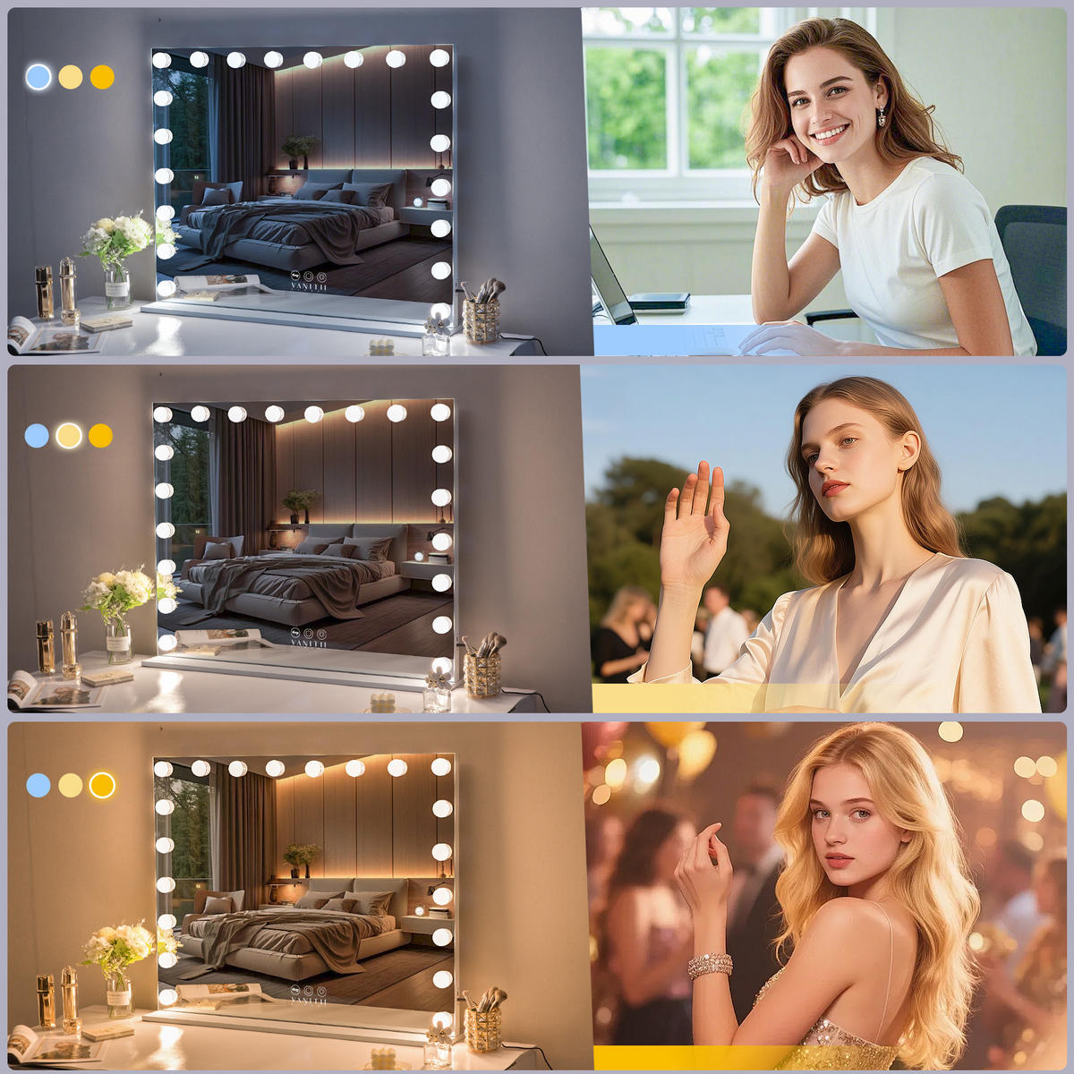 SCHMINKSPIEGEL mit LED-Beleuchtung weiß 100/80 cm - Weiß, Metall (100/80/15cm) - VANITII