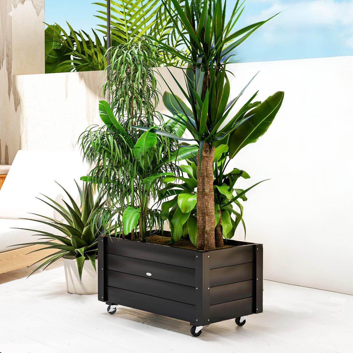 BLUMENKASTEN Hochbeet mit Rollen, für Garten, Terrasse und Balkon, Holz, Schwarz - Schwarz, Holz (48/47/89cm) - Outsunny