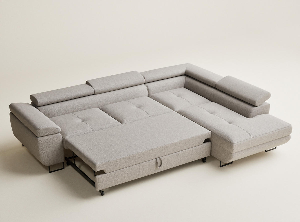 ECKSOFA MIT SCHLAFFUNKTION Concord Seidengrau Webstoff - Greige/Schwarz, Holz/Holzwerkstoff (277/203cm) - Maison de Reve