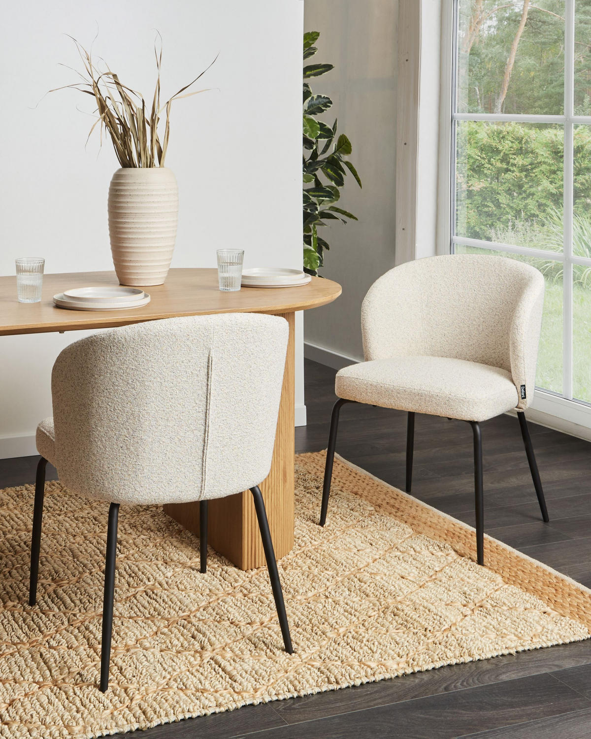 ESSZIMMERSTUHL 2er-Set Bouclé Hellbeige Zana - Beige, Textil (55/80/56cm) - Beliani