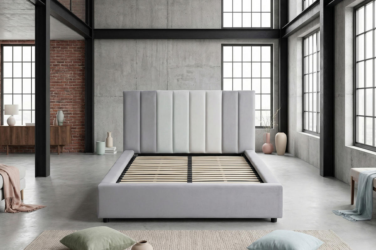 POLSTERBETT CATTURA Grau Velvet - Grau, Textil (140/200cm) - KAWOLA