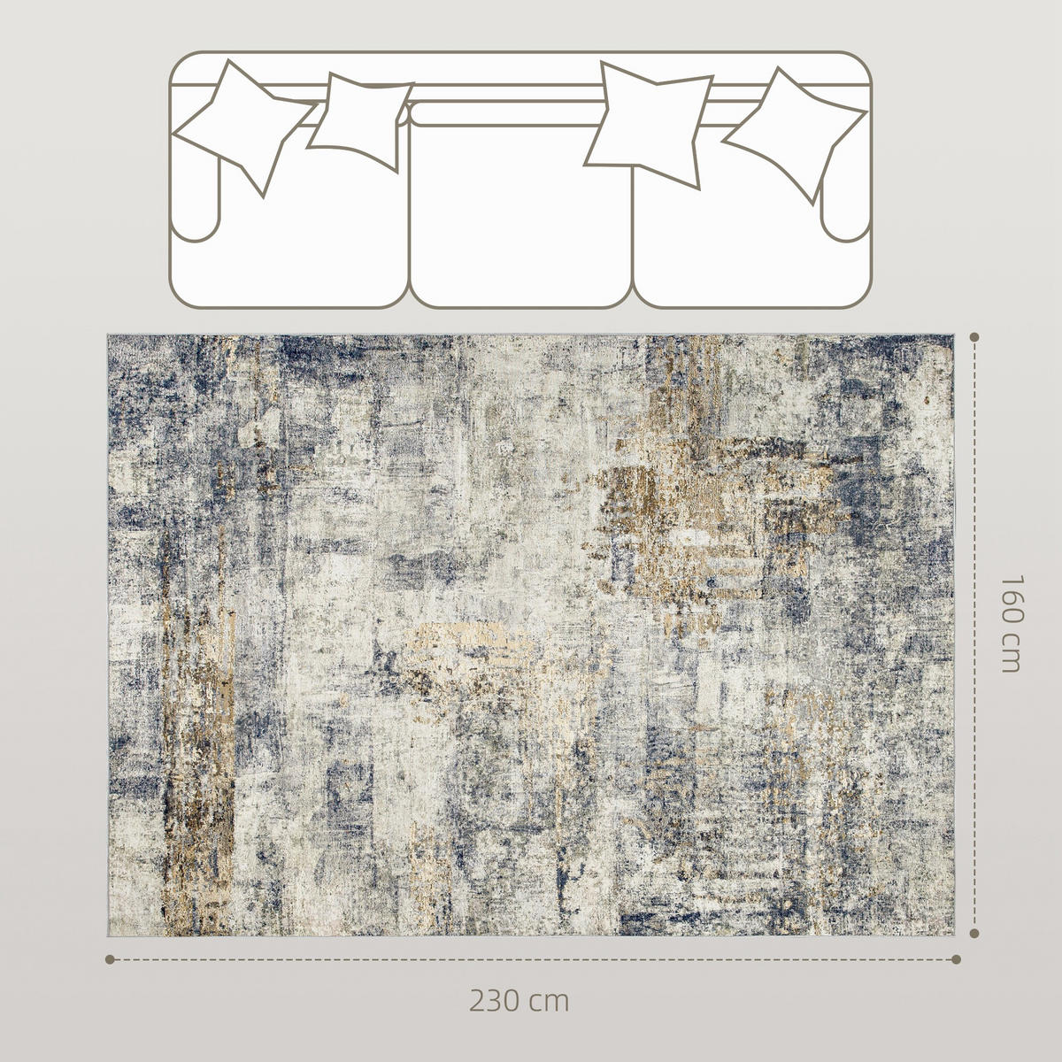 TEPPICH Polyester Grau - Grau, Textil (160/230cm) - HOMCOM