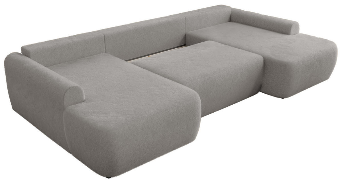 WOHNLANDSCHAFT CUBO U Hellgrau Plüsch - Hellgrau/Schwarz, Kunststoff/Textil (370/100/187cm) - MKS