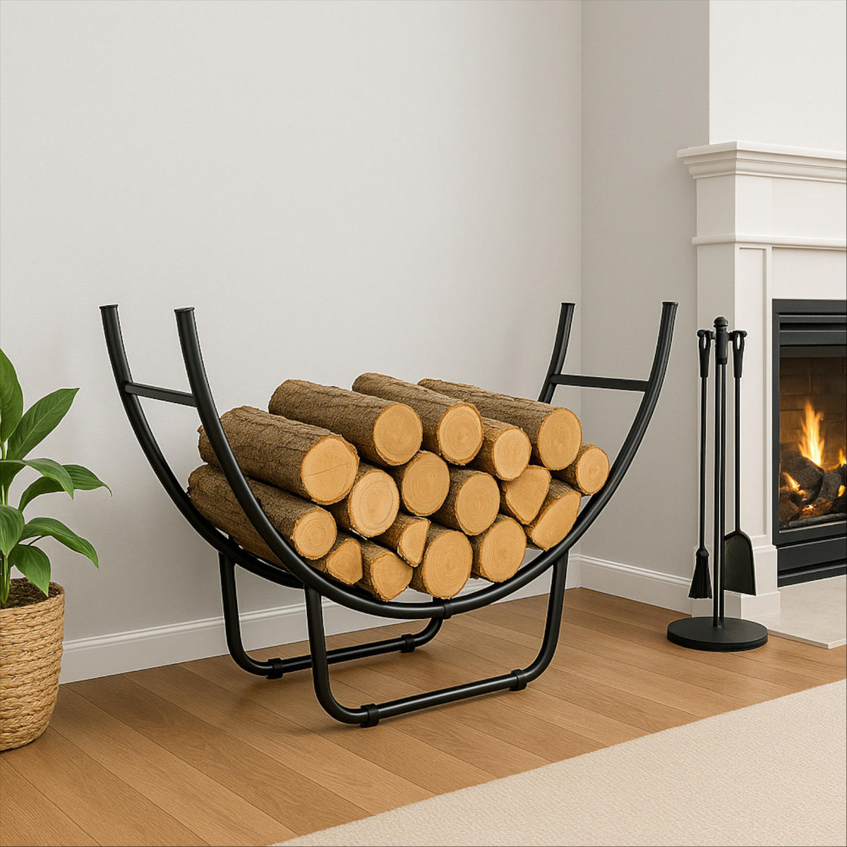 HOLZKORB Metall Schwarz 93×50×58 cm - Schwarz, Metall (93/58/26cm) - Begryf