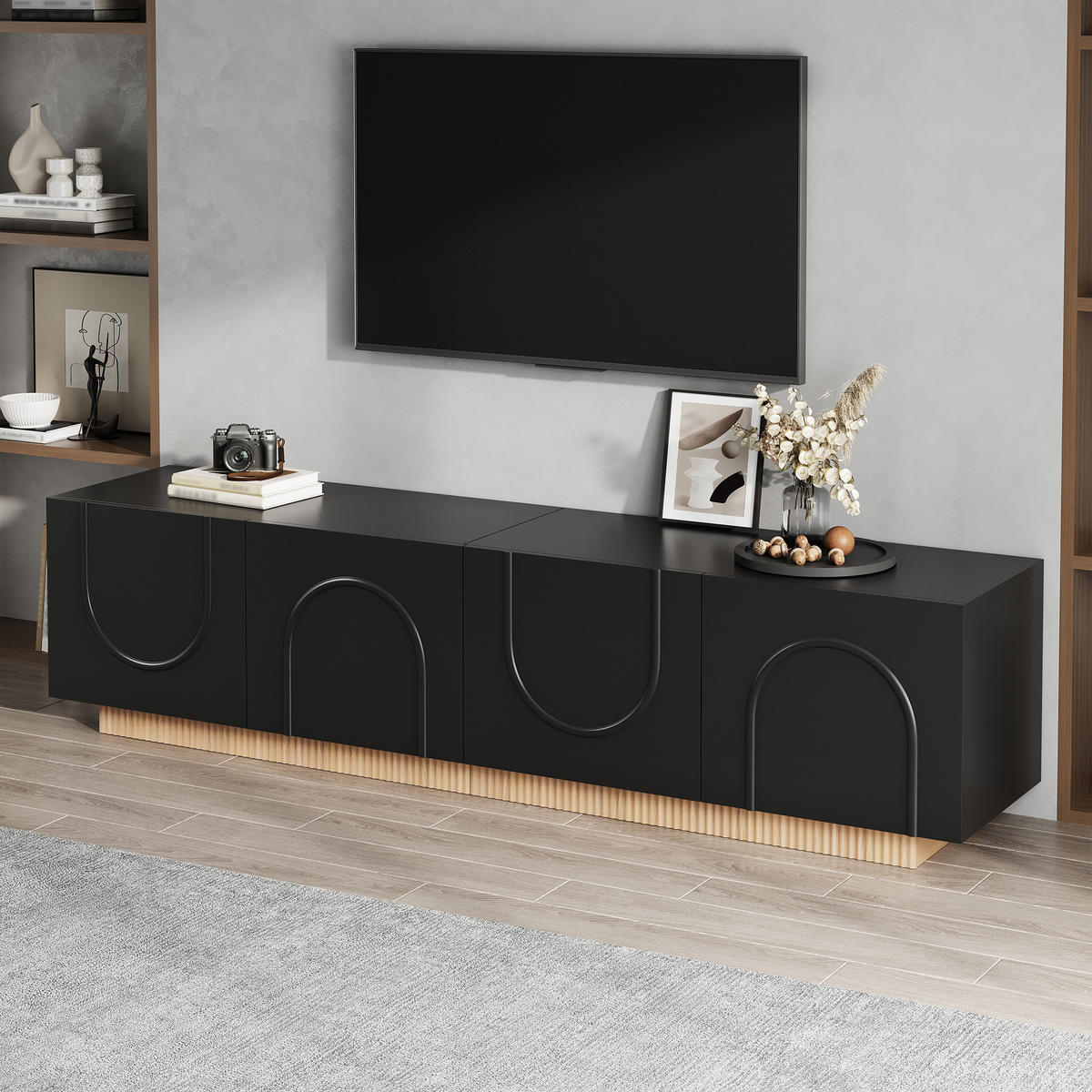 TV-SCHRANK 170/36/42 cm Schwarz mit 4 Türen - Schwarz, Holzwerkstoff (170/42/36cm) - Oxeza