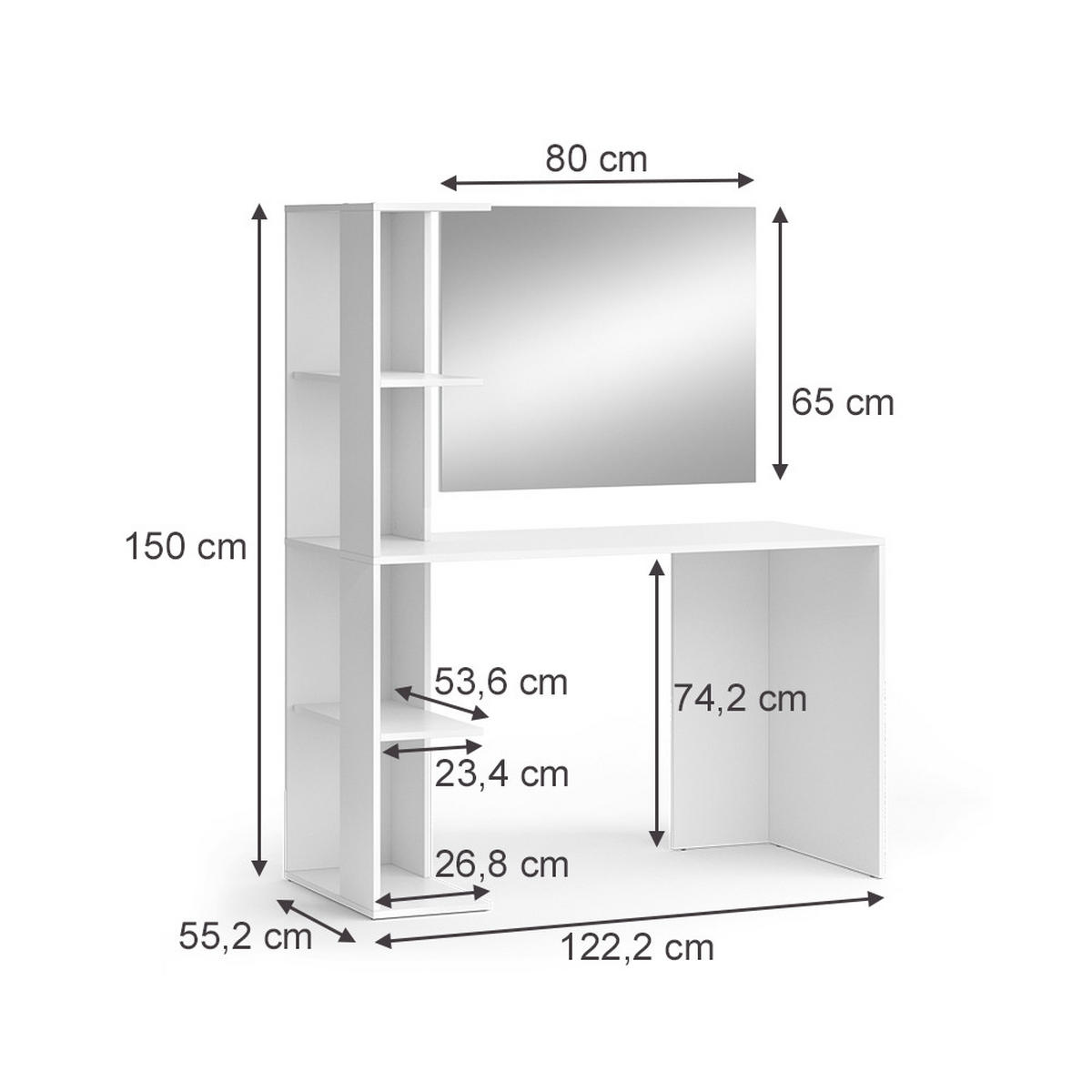 SCHMINKTISCH Tower Weiß 122.2 cm mit Spiegel - Weiß, Holzwerkstoff (122.2/75.8/55.2cm) - Vicco