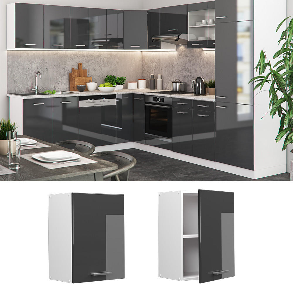 HÄNGESCHRANK R-Line Anthrazit Hochglanz 45 cm - Weiß Hochglanz/Anthrazit, Holzwerkstoff (45/60/31cm) - Vicco