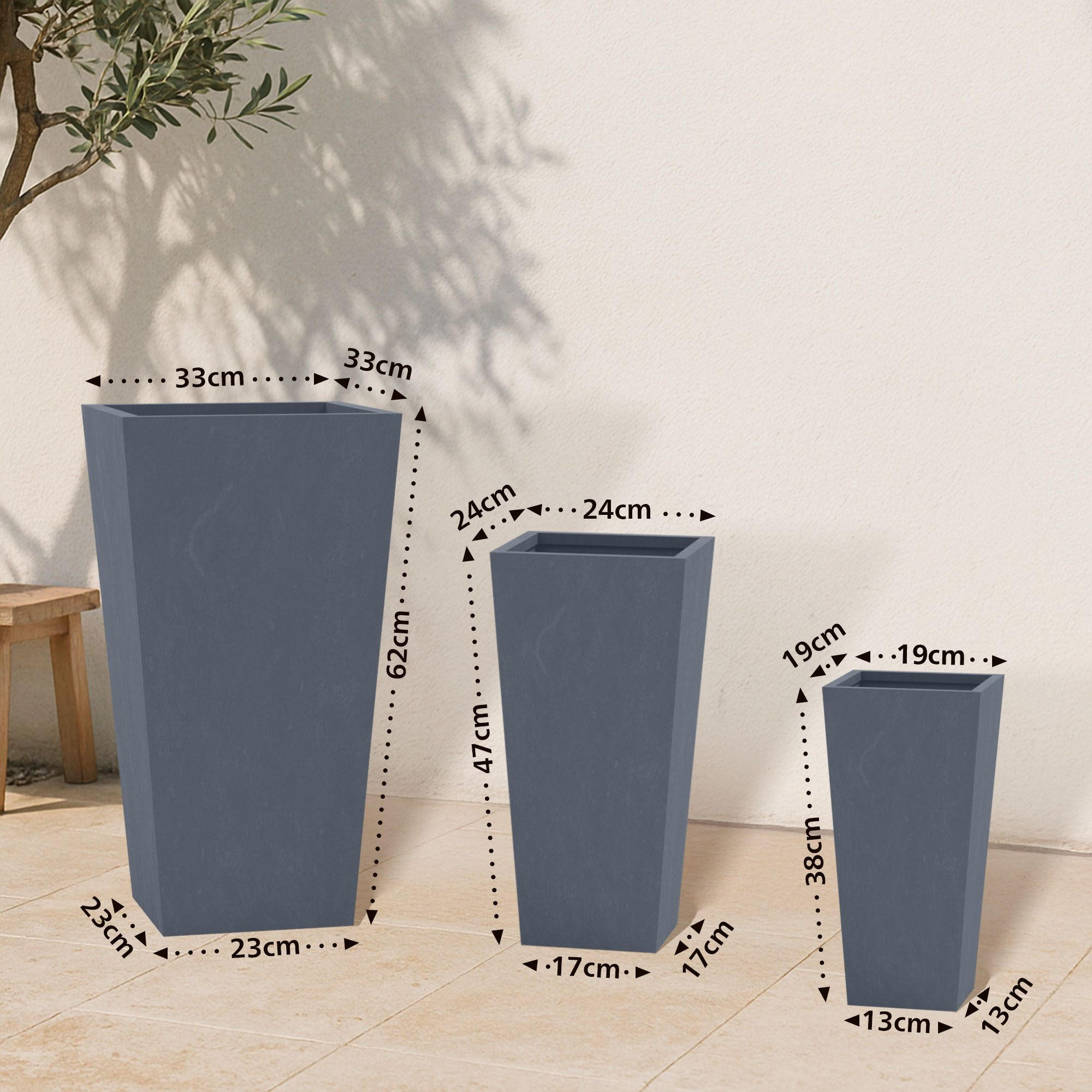 PFLANZKÜBEL 3er Set Anthrazit - Anthrazit, Kunststoff (62cm) - CLP