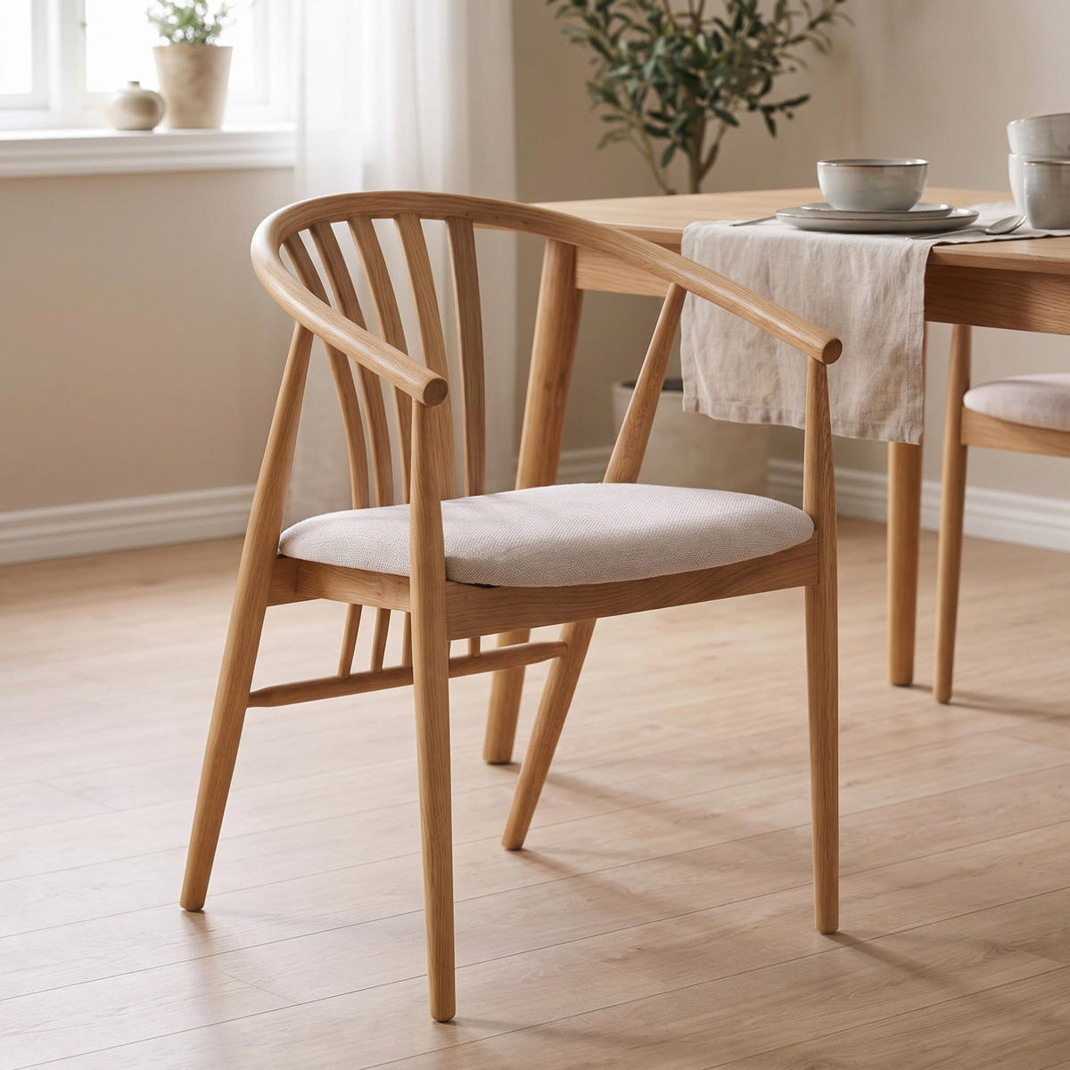 MATSTOL Asti 54 x 57 x 78 cm – ek/sandgrå - Ekfärgad/Grå, Trä/Textil (54/78/57cm) - ebuy24