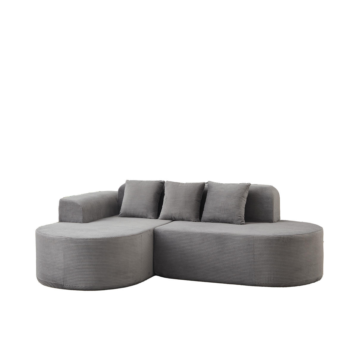 ECKSOFA 220 cm L-Form Cord mit 3 Kissen, recht Chaiselongue, DE-42742, Grau - Grau, Textil (220/155cm) - ComfortXL