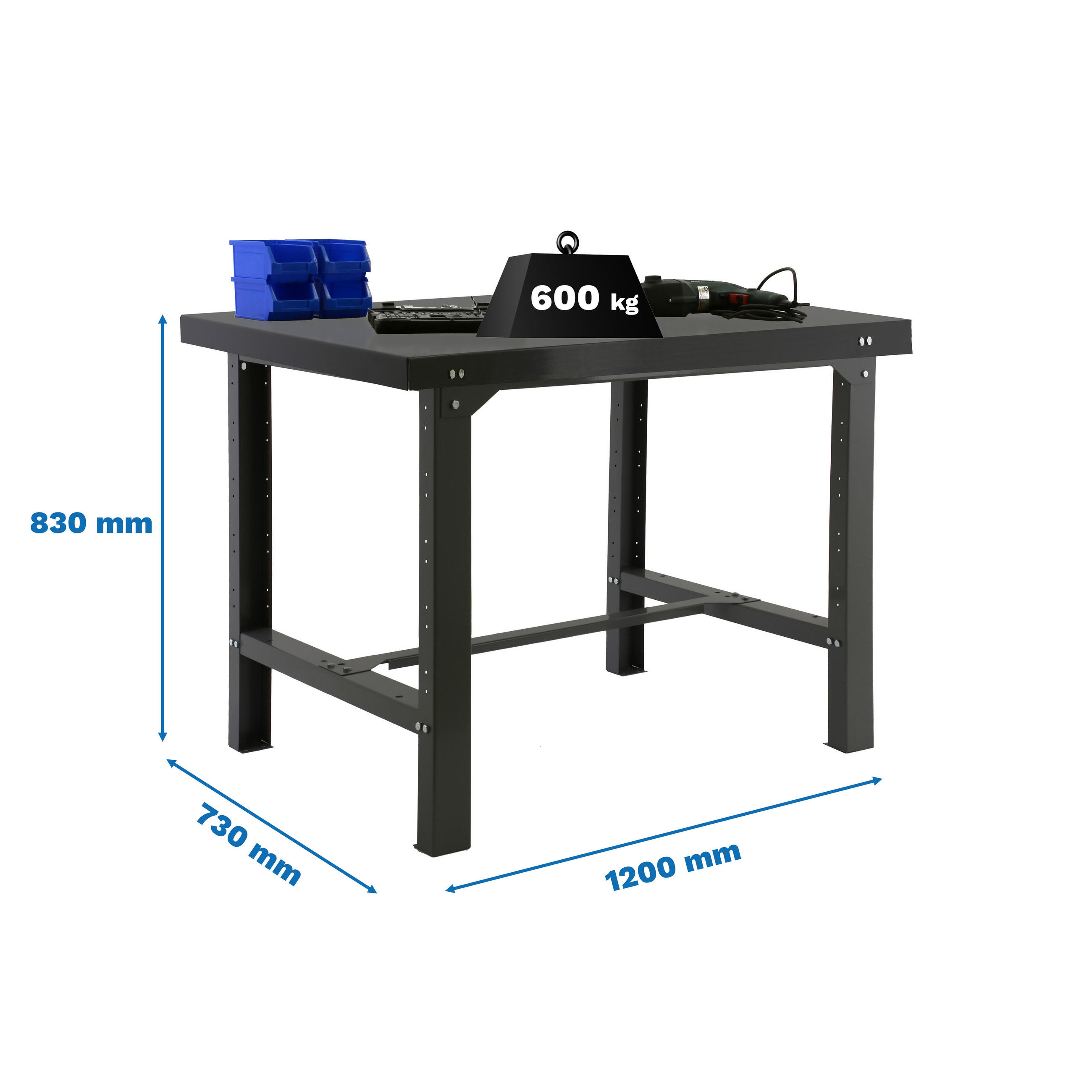 WERKBANK BUFFALO METAL | HxBxT 83x120x73cm | Traglast 600kg | Anthrazit - Anthrazit, Metall (120/83/73cm) - PROREGAL
