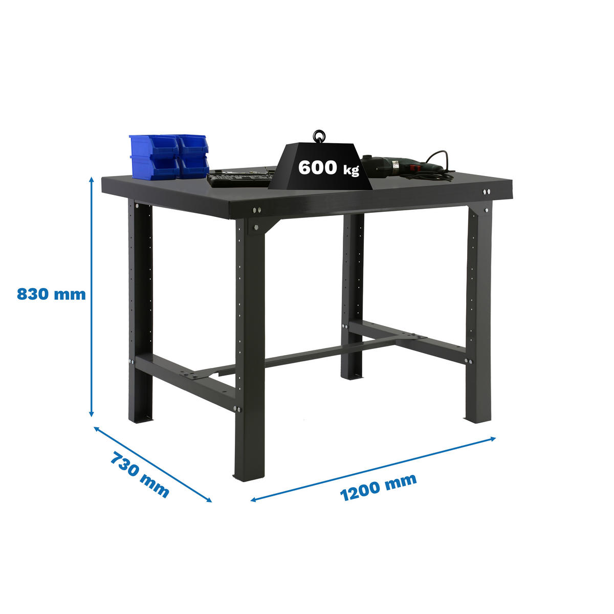 WERKBANK BUFFALO METAL | HxBxT 83x120x73cm | Traglast 600kg | Anthrazit - Anthrazit, Metall (120/83/73cm) - PROREGAL