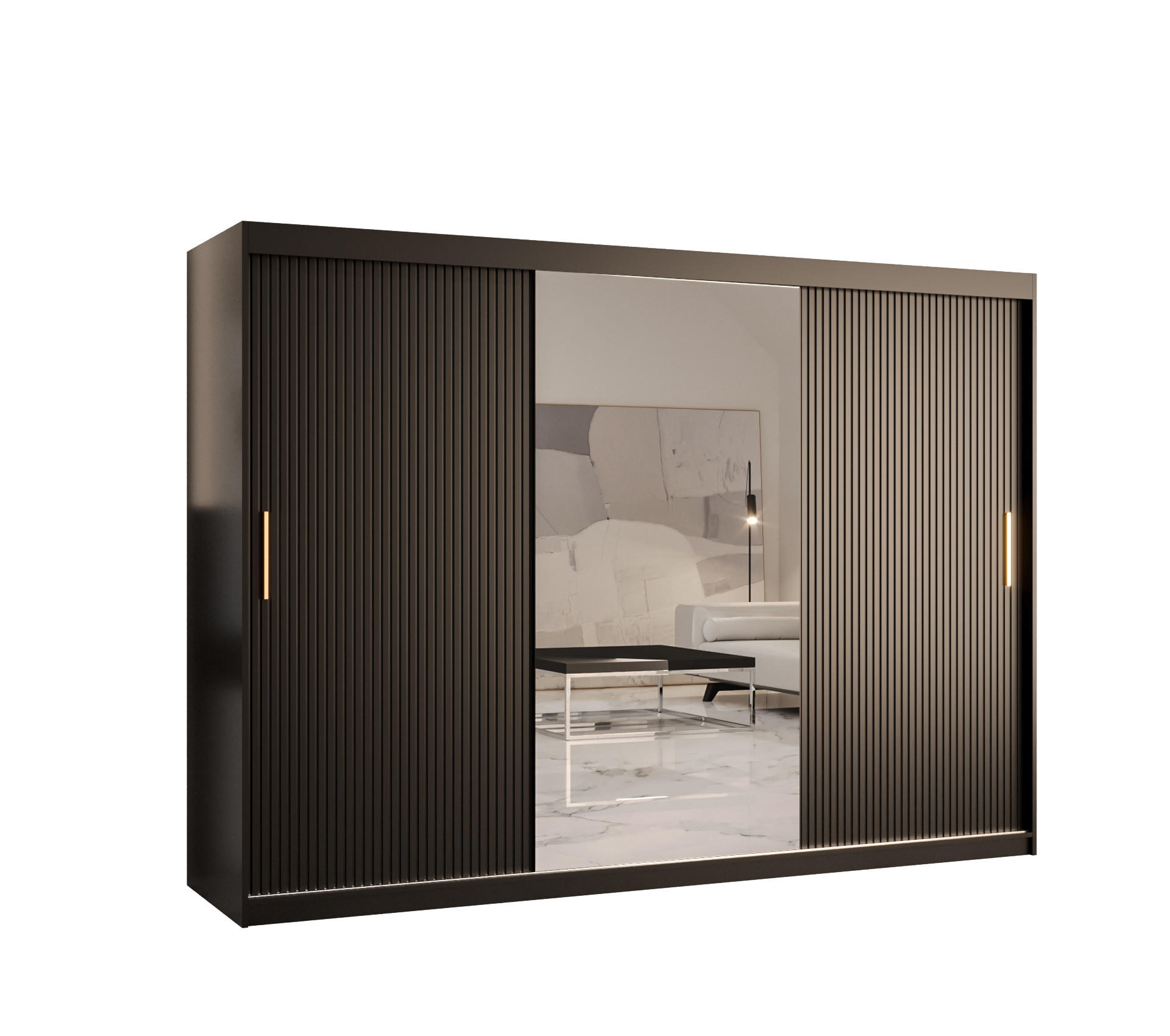 Möbel Kryspol Schwebetürenschrank Schwarz 250x200x62 cm