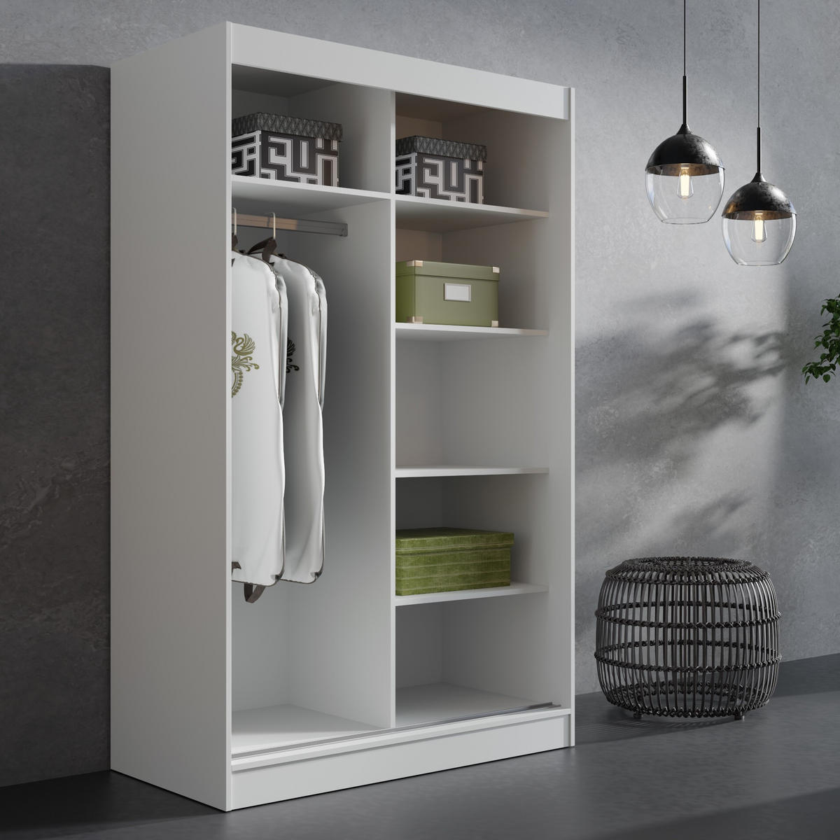 SCHIEBETÜRENSCHRANK mit Spiegel Como 2D1L 120 Weiß (lacobel) - Silberfarben/Weiß, Holzwerkstoff/Metall (120/201/65cm) - mzm24