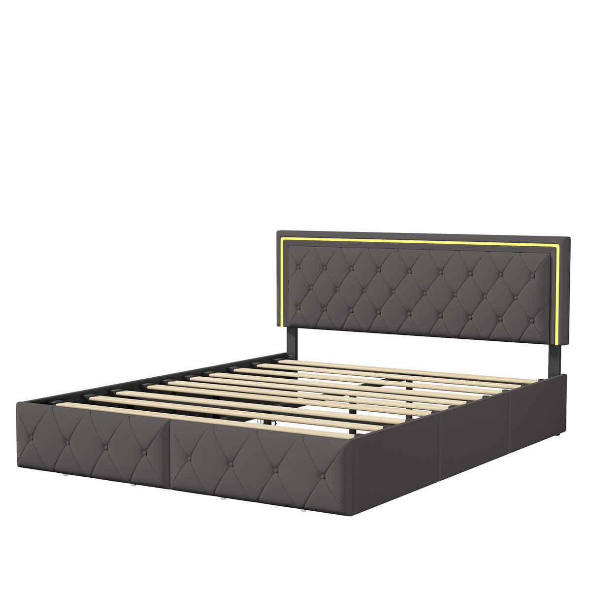 POLSTERBETT 160/200 cm aus PU-Leder mit Stauraum, LED-Kopfteil, modernes Doppelbett für Schlafzimmer, komfortabel und praktisch - Grau, Holz/Metall (160/200cm) - Joyfair