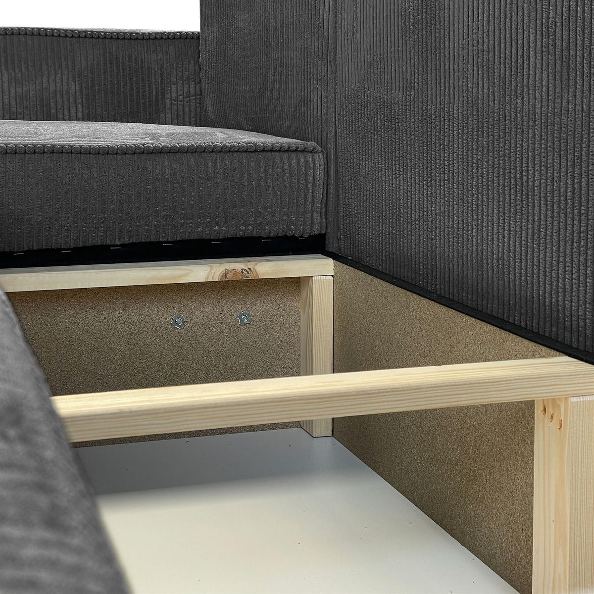 ECKSOFA Gepolstertes CARLO XL Cord mit Schlaffunktion und Bettkasten, Poso 60 - Grau, Textil (277/143cm) - Lookway