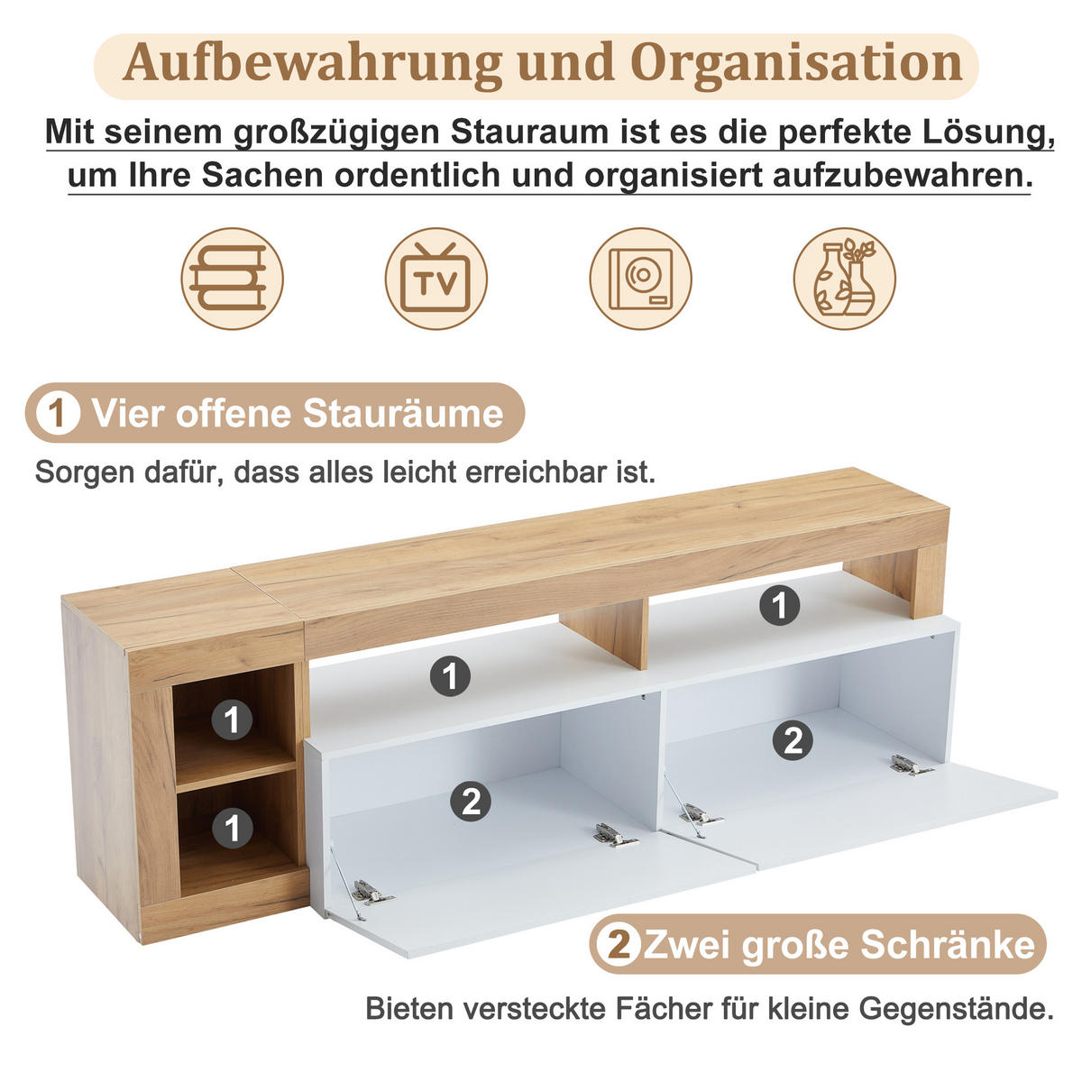TV-SCHRANK 184/42/58 cm Weiß mit LED-Kontrollleuchte - Weiß, Holzwerkstoff (184/58/42cm) - Oxeza