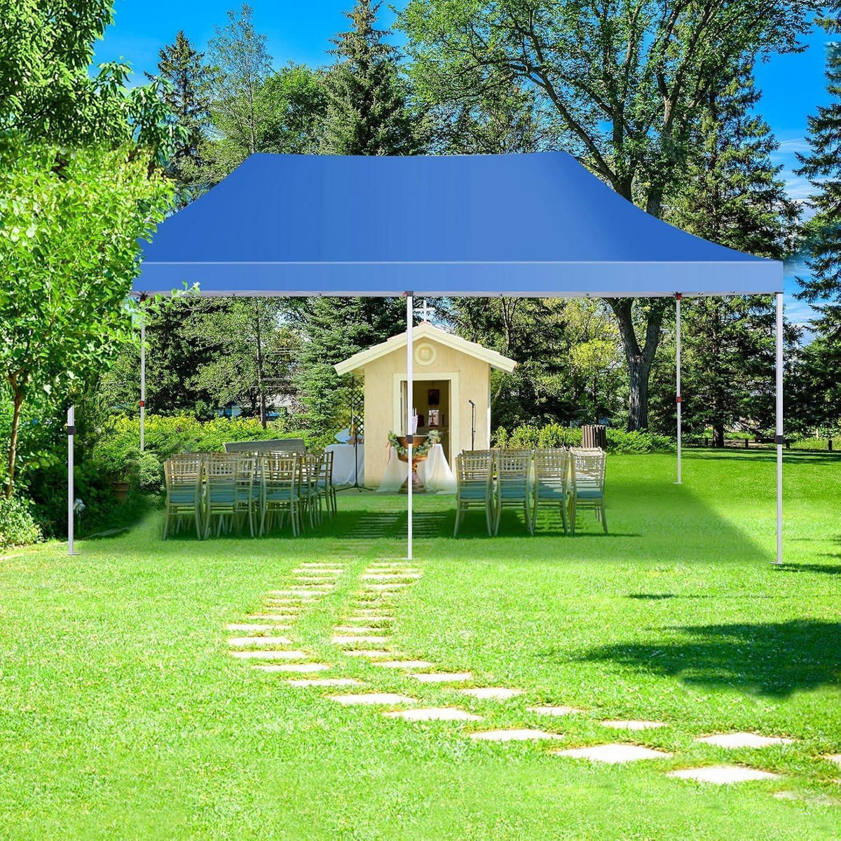 FALTPAVILLON 3x6m Wasserdicht mit 6 Seitenwänden Lichtblau - Blau, Textil (300/300/600cm)
