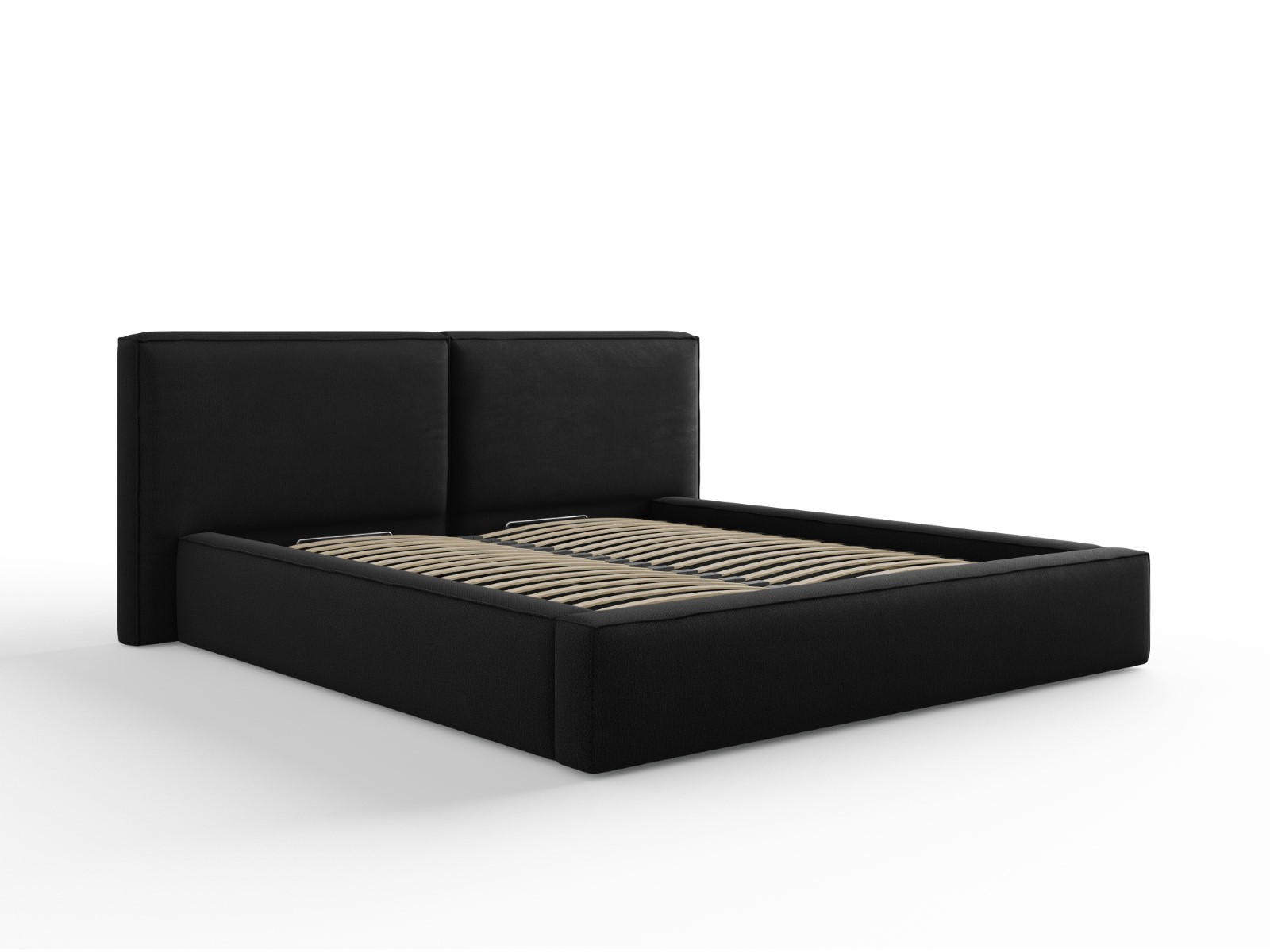 BETT mit Bettkasten und Kopfteil Jodie aus strukturiertem Stoff schwarz 180x200cm - Schwarz, Textil (180/200cm) - Micadoni