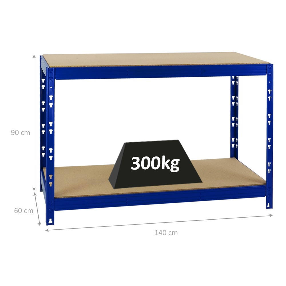 WERKBANK Tiger & 2x SCHWERLASTREGAL Tiger Set Fachlast bis 300 kg Blau - Blau, Metall (270/180/60cm) - PROREGAL