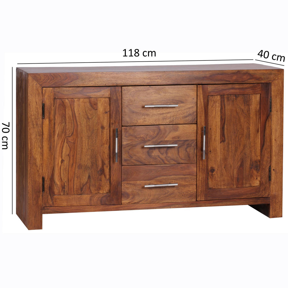 SIDEBOARD – Massivholz, 3 Schubladen, 2 Türen, Landhausstil - Braun, Holz (118/70/40cm) - KADIMA DESIGN