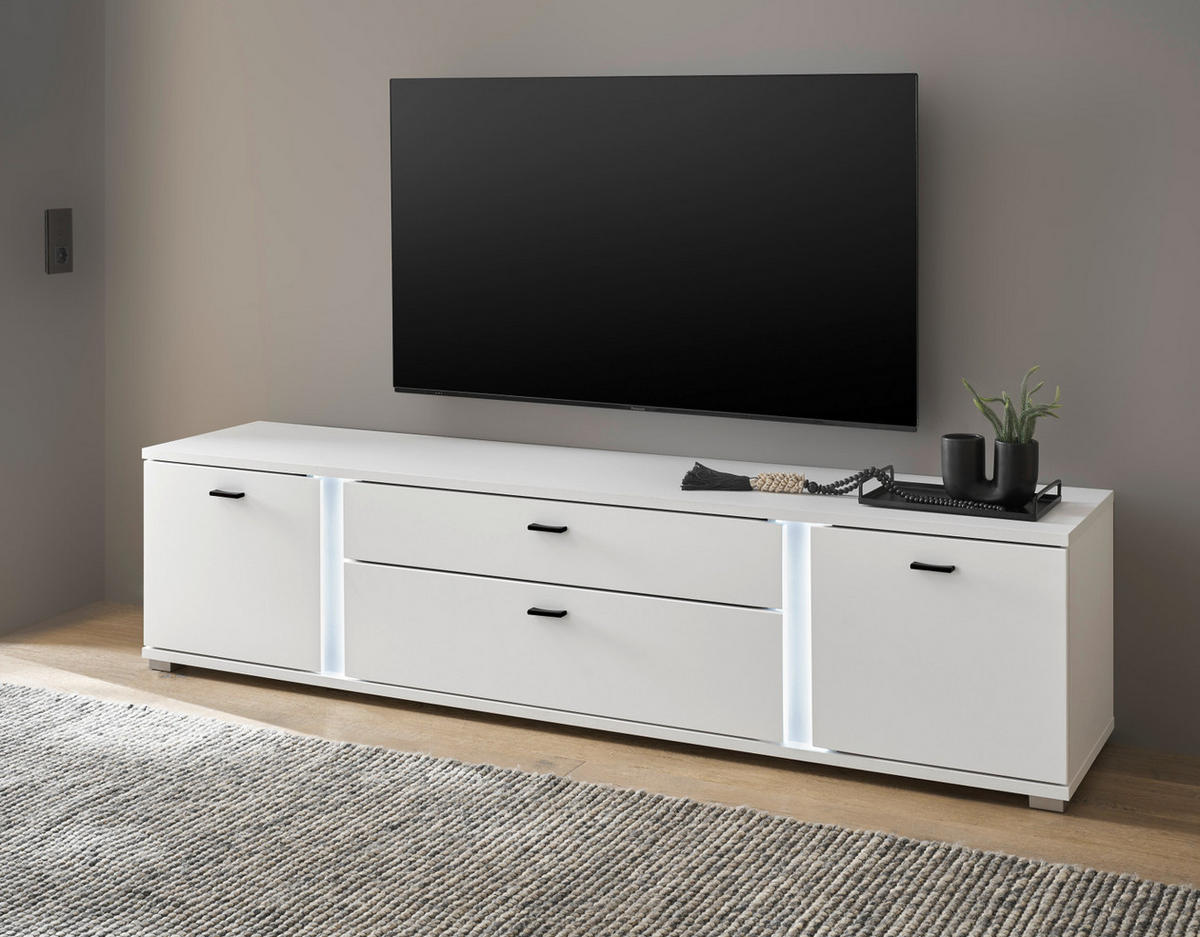 TV-LOWBOARD weiß matt, TV Unterteil inklusive Frontbeleuchtung 201 cm - Weiß, Holzwerkstoff (200/45/42cm) - Furn.Design