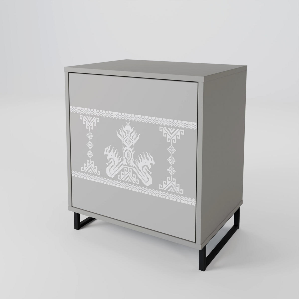 SIDEBOARD THAI GRAY, Grau, 57,5x42x77,5 cm, Schräge Buchenholzfüße - Buchefarben/Multicolor, Holzwerkstoff/Buchenholz (57.5/77.5/42cm) - SpaceRebels