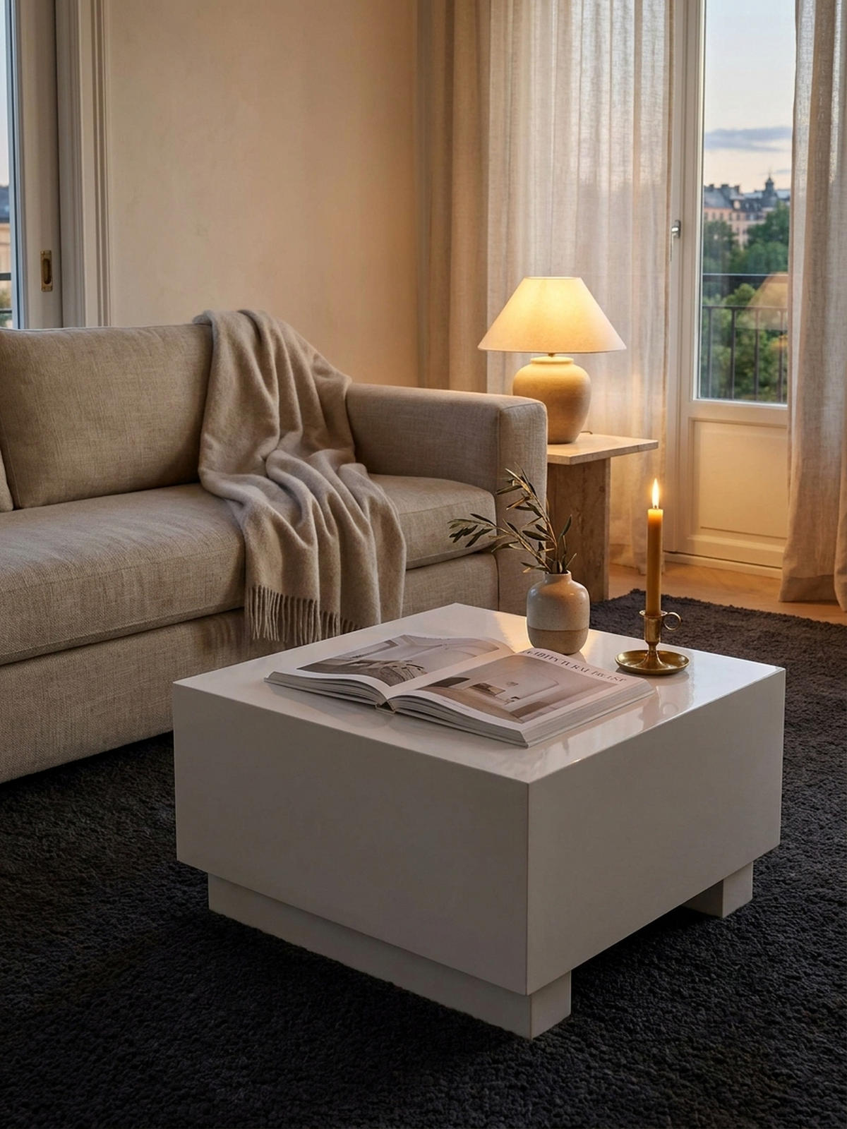 COUCHTISCH in Würfelform, Weiß Hochglanz, 60x60x35 cm, modernes Design - Weiß, Holzwerkstoff (60/60/35cm) - KADIMA DESIGN