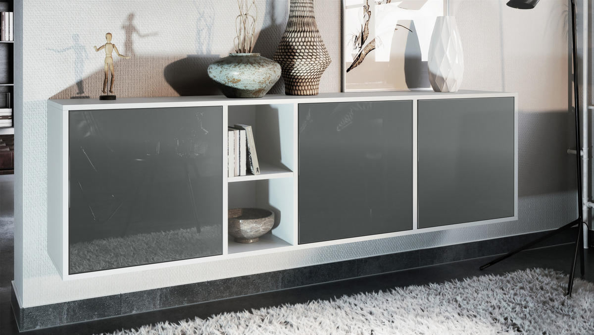 SIDEBOARD Cuba Türen in Grau Hochglanz - Grau, Holzwerkstoff (182/53/35cm) - Vladon