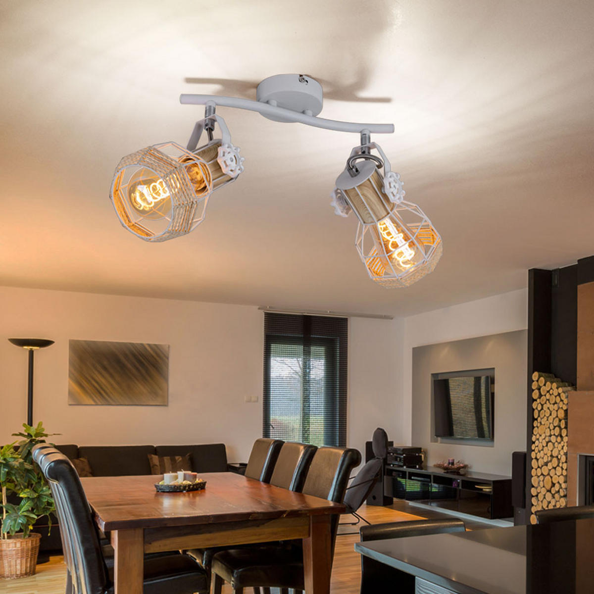 DECKENLEUCHTE Metall Weiß Holzoptik - Weiß, Holz (29.6/23/19cm)