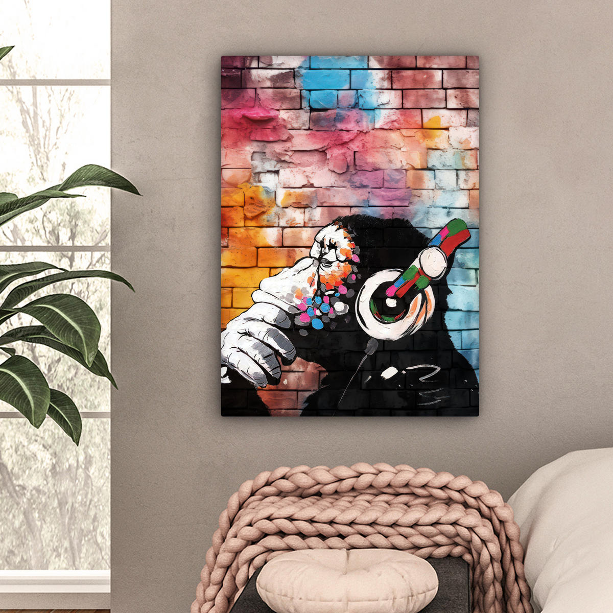 LEINWANDBILD Affe - Graffiti - Musik 60x80 cm - Multicolor, Textil (60/80cm) - MuchoWow