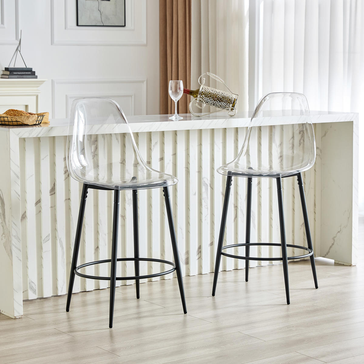 BARHOCKER 2er-Set Schwarz mit transparenter Sitzfläche - Schwarz, Metall (48.5/102/48.5cm) - PANGIVO